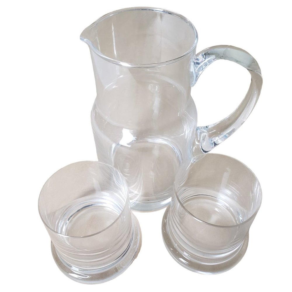 Contemporary Glass Bedside Carafe and 2 Tumbler Set, Use Tumbler as Lid